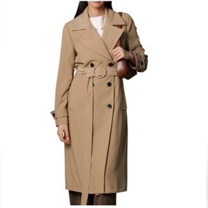 Avec Les Filles Belted Khaki Long Trench Coat sz XL